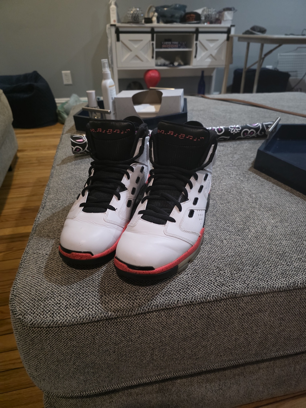 Jordan Boys White and Black Sneakers with Pink Trim